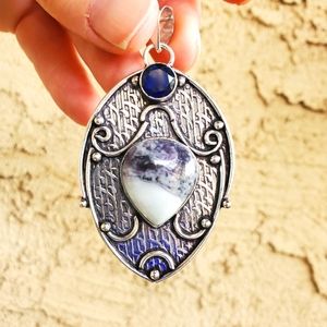 New Kammererite and Blue Topaz 925 Silver Pendant.